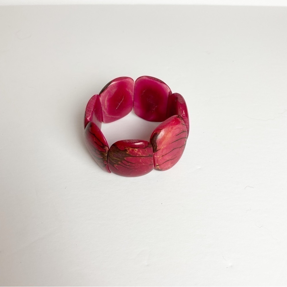 NWOT Handmade Red Pink Brown Bracelet Wrist Cuff Flexible Sizing